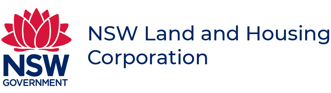 Image of red waratah and blue text 'NSW Government' and the blue text 'NSW Land and Housing Corporation'