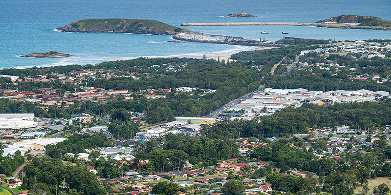 Image of Coffs Harbour from Sealy Lookout, Orara East State Forest. Coffs Harbour, NSW.